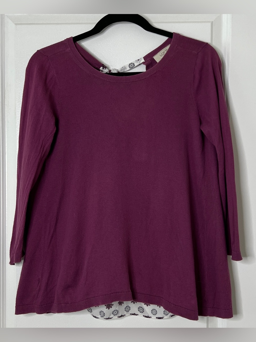 LOFT Outlet Purple Floral Faux Layer Long Sleeve Top Size XS Cottagecore Office